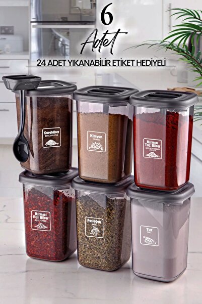 NESS HOME 6'lı Azure Etiketli Ve Kendinden Kaşıklı Baharatlık Seti 400 ml - B...