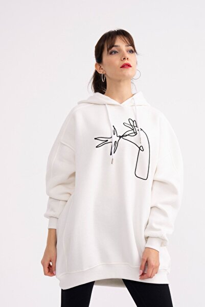 soBasic Біла оверсайз-кофта з вишитим капюшоном (swt130015)