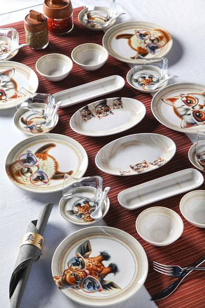 Kitchen Life 6 Person Sweet Animals Porcelain Breakfast Set - 32 Pieces by Bone