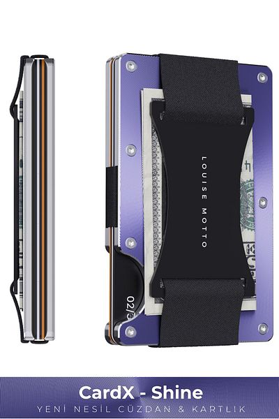 Louise Motto Cardx - Shine Strap New Generation Minimalist Wallet and Card Holder - RFID Blocking - Women & Men (Purple)