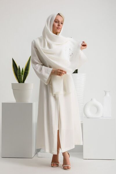 ANTERİ Kadın Özel Üretim Namaz Elbisesi Başörtülü Set - Iğne Oya Detaylı Çift Kat Müslin Kumaş