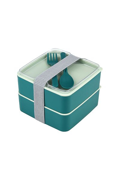 Cosiness Green Double Square Two Layer Lunch Box - Lunch Storage Box