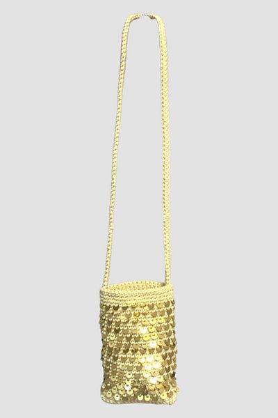 Uretti Rukiye 7294 - Geantă portofel din frânghie macrame cu paiete de 19 cm - crem