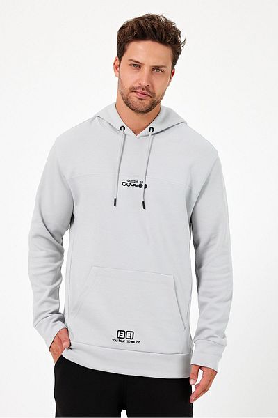 CLIPMAN Gray Men's Sweatshirt - Regular Fit, Hooded, 2 Thread Printed
