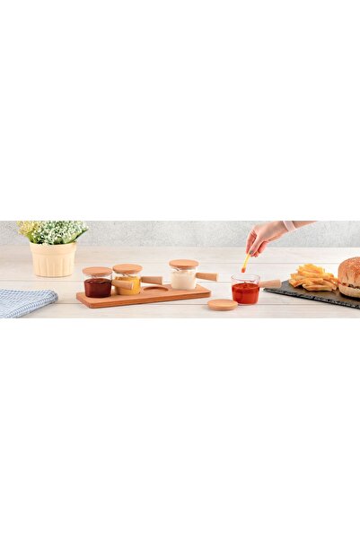 Kitchen Life 4 buc. Capac din lemn cu suport Bol pentru sos pentru gem Veselă Prezentare Set mic dejun 80 ml