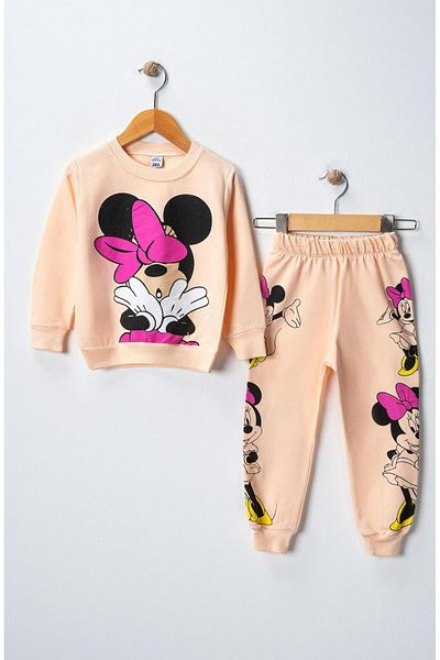 NBGİYİM Printed Cotton Girl's Long Sleeve Sweatshirt and Sweatpants Set