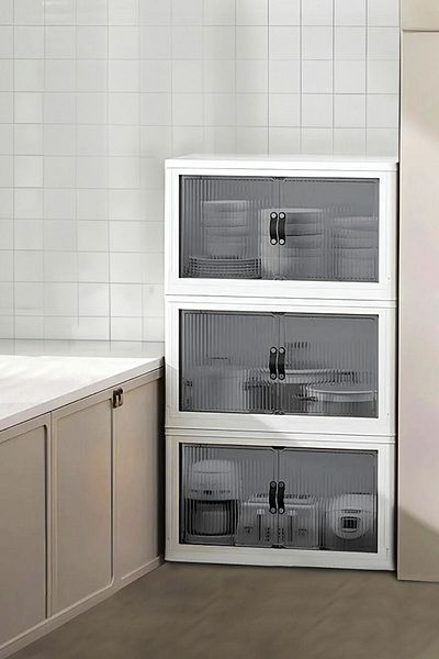 Kitchen Life خزانة تنظيم محمولة قابلة للتكديس بدون عجلات مكونة من 3 قطع - خزانة بلاستيكية لخزائن المطبخ والحمام