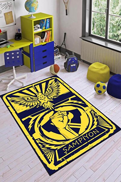 Viva Home Lacivert Makinede Yıkanabilen Kaymaz Taban Taraftar Halısı Ar189