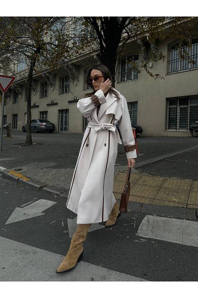 SERHANE TEXTURED PREMIUM COAT WITH ECRU SLEEVE DETAILS
