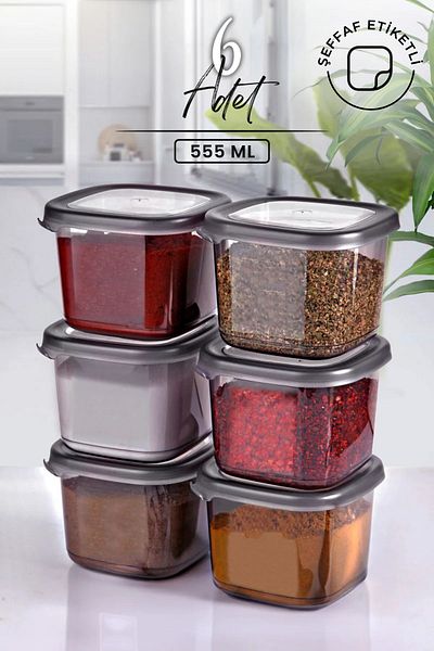 NESS HOME 550 ml Capacity 6-Piece Food Spice Rack Set - Storage Set with Hard Lid