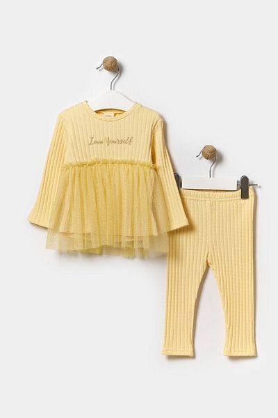 Minipodyum Seasonal Long Sleeve 100% Cotton Set for 9-24 Months Baby Girl - Openwork Camisole