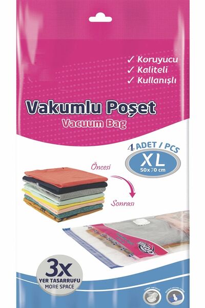 NESS HOME 4'lu Vakumlu Poşet Hurç Seti 50x70 Cm Large - Kilitli Kıyafet Yastı...