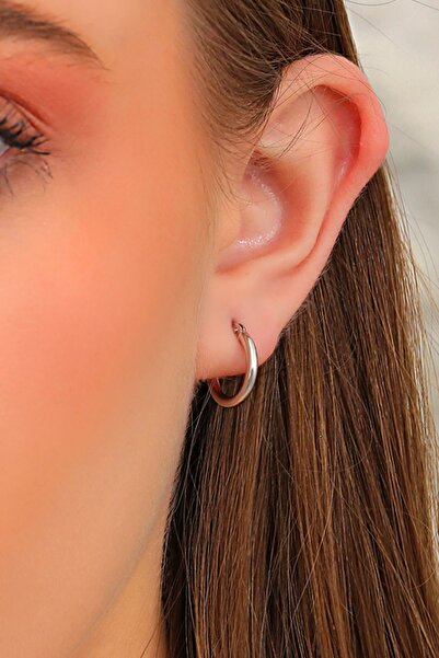 MOOM MÜCEVHERAT Altın Küpe 14 Ayar Altın Beyaz Halka Küpe-1,50 CM