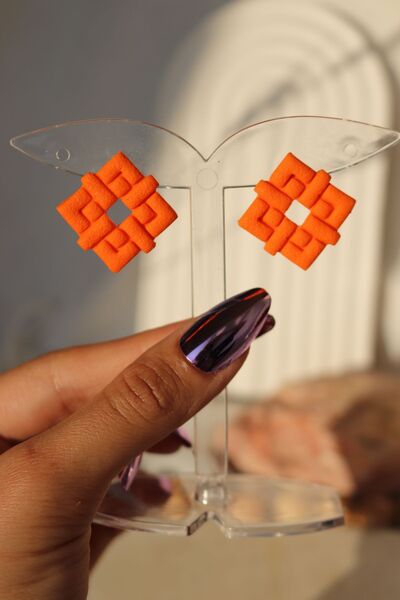Gizy Store Polymer Clay Handmade Orange Square Earrings Neon Orange Earrings