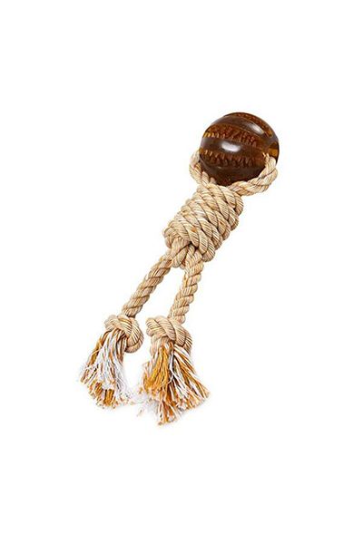 Zampa Dental Ball - Brown Dog Toy, 26cm Lanyard Detailed
