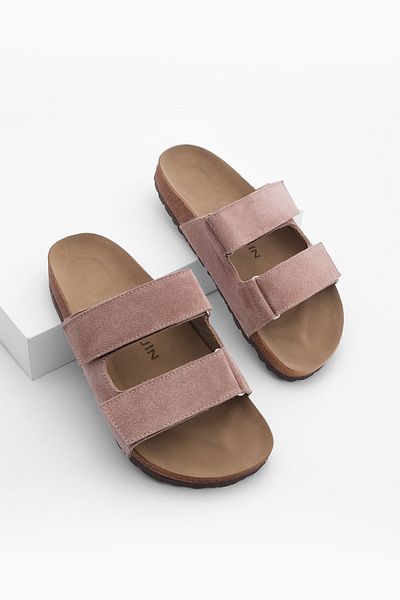 Marjin Dámske denné papuče Mester Mink Suede s dvojitým pásikom na suchý zips Eva