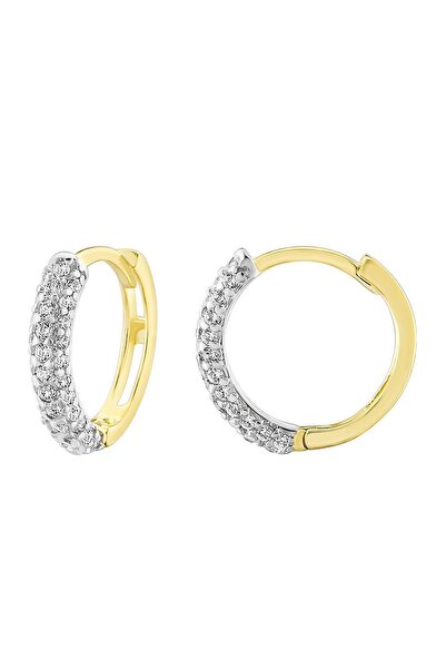 MOOM MÜCEVHERAT Kadın 14 Ayar Altın Küpe Minimalist Zirkon Taşlı Modern Halka...