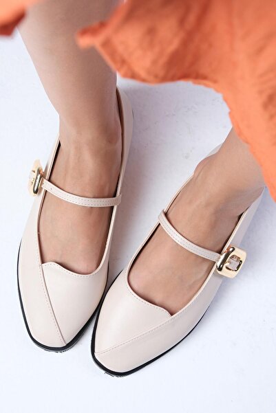 Mio Gusto Juliet - Nude Women's Ballerina Shoes with Side Buckle
