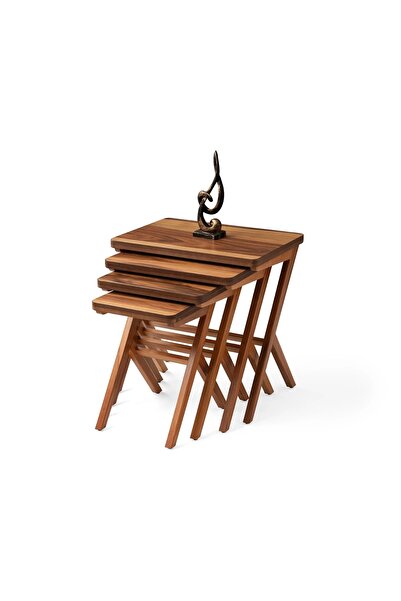 Evistro Kırlangıç Ahşap Parlak Lake 4 lü Zigon Sehpa Natural Ağaç Ceviz