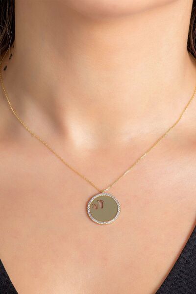 MOOM MÜCEVHERAT 14 Ayar Altın Kolye Çocuk El Ayak İzi Taşlı Plaka Altın Kolye...