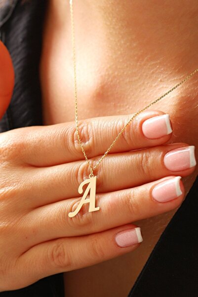 MOOM MÜCEVHERAT Kadın 14 Ayar Altın Harf Kolye El Işi A Harfi Altın Kolye Zin...