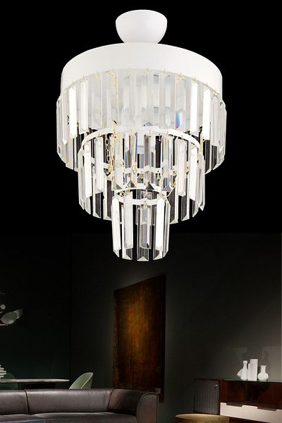 KARDELEN AYDINLATMA AVİZE Paris 3-Tier White Crystal Stone Modern Chandelier of 30'