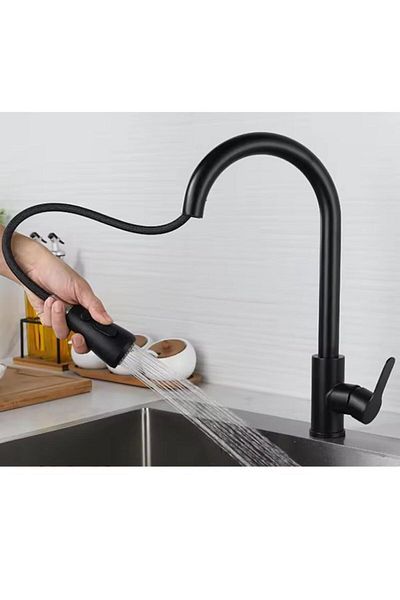 YUEN Black Spiral Stainless Steel - Kitchen and Sink Faucet 360 Degree Rotatable Body