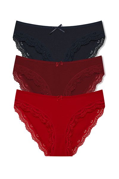 HNX Γυναικεία εσώρουχα 3 συσκευασιών Sur Lace Λεπτομερή βαμβακερά