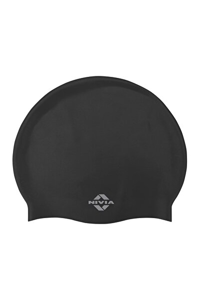 Nivia قبعة سباحة كلاسيكية للجنسين (أسود، مقاس واحد - مرن) قبعة سباحة مقاومة للماء من السيليكون