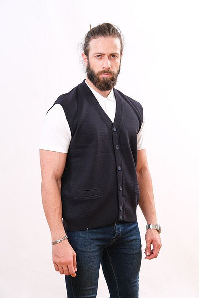 Çukurova Wool Steel Knitted Sleeveless Knitwear Vest - Navy Blue