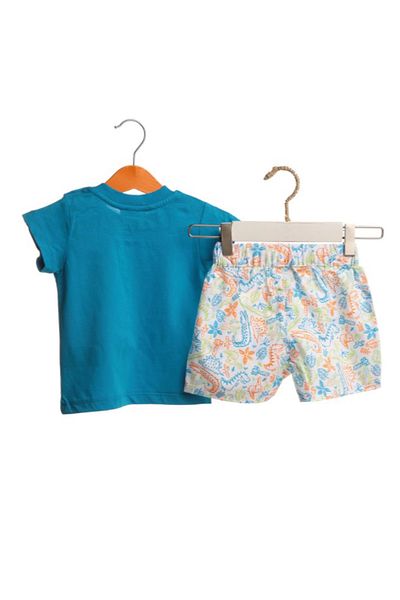 Bambaki Baby Boy Dinosaur Island Poplin Short Sleeve Cover Crew Neck 2-Piece T-Shirt Shorts Set