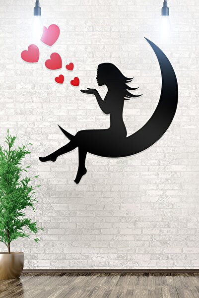 AHWALL Διακοσμητικό Ξύλινο Τραπέζι με Φιγούρες Φεγγαριού, Γυναίκας και Καρδιάς