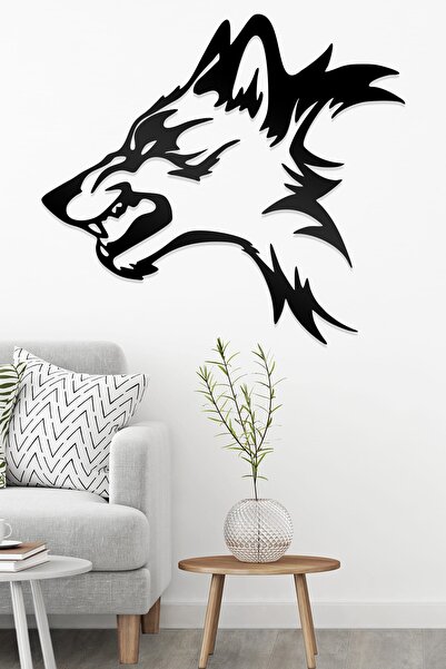 AHWALL Διακοσμητικό Ξύλινο Τραπέζι με Φιγούρα Μοναχικού Λύκου