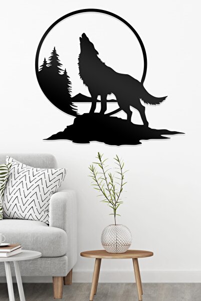 AHWALL Διακοσμητικό Ξύλινο Τραπέζι με Φιγούρες Λύκου, Βουνού και Δάσους