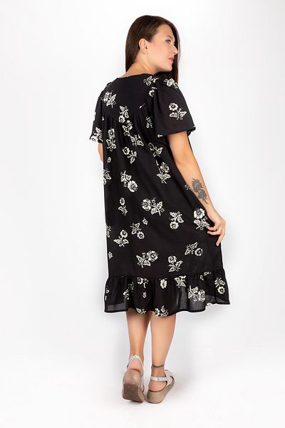 Kardelen Butik Ümraniye Women's Sile Cloth Short Sleeve Rose Pattern Black Dress