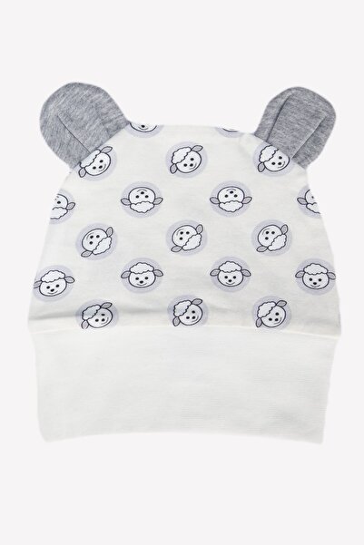 Ozmoz By Mukadder Özden Lamb Printed Organic Baby Beanie with Ears