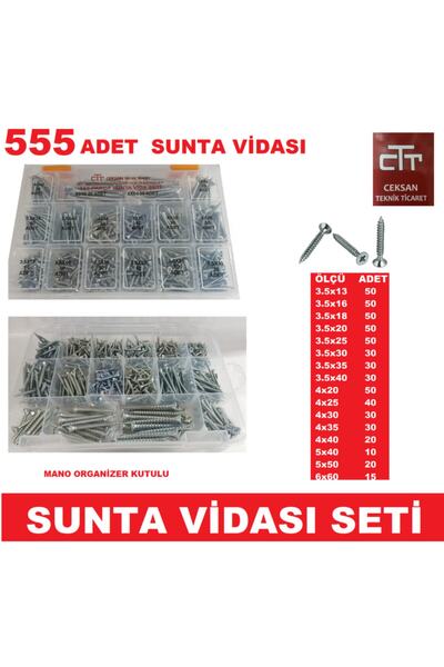 CEKSAN Sunta Vidası Seti 555 Parça Ahşap-plastik-dübel V.b Vida Seti - Organi...