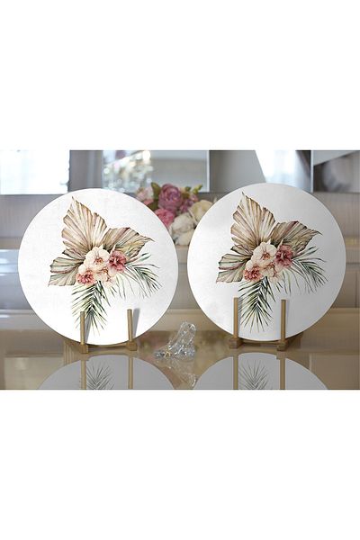 Realhomes 2-Piece Exotic Leaf Design Digital Printed Decorative Round Plate & Placemat