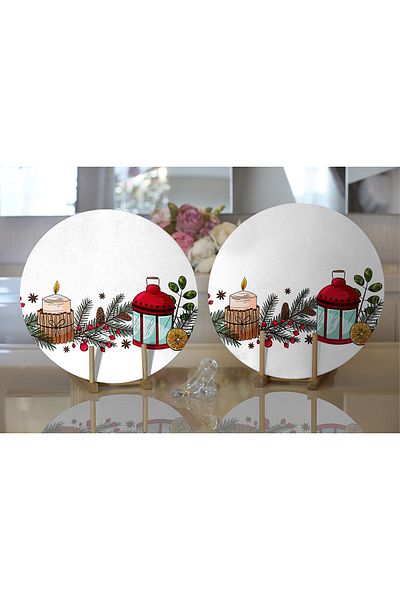 Realhomes 2-Piece Special Design Christmas Themed Digital Printed Decorative Round Charger & Placemat
