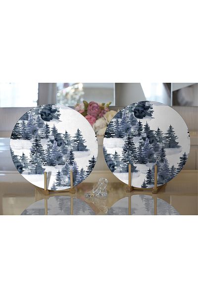 Realhomes Set of 2 Watercolor Drawing Winter Themed Pine Trees Digital Printed Decorative NestSupla & Placemat