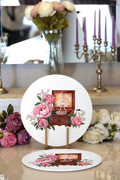 Realhomes 2-Piece Rose Detailed Music Box Special Design Digital Printed Modern Round Charger & Placemat