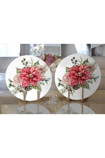 Realhomes 2-Piece Rose Design Digital Printed Modern Round Charger & Placemat