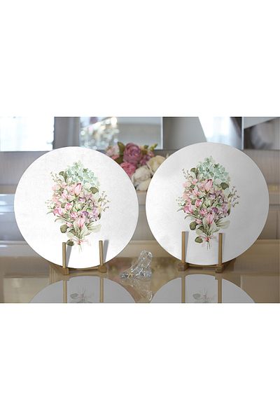 Realhomes 2-Piece Bunch of Flowers Special Design Digital Printed Decorative Round Charger & Placemat