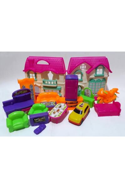 abnturk 16 Parça Oyuncak Ev ve Tam Takım Mobilya Seti 18x18cm