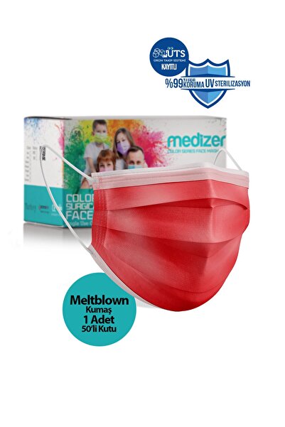 Medizer Meltblown Kırmızı Cerrahi Maske 50 Adet - Burun Telli