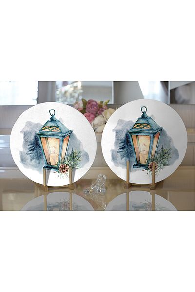 Realhomes 2-Piece Watercolor Drawing Candlestick Motif Digital Printed Modern Round Plate & Placemat