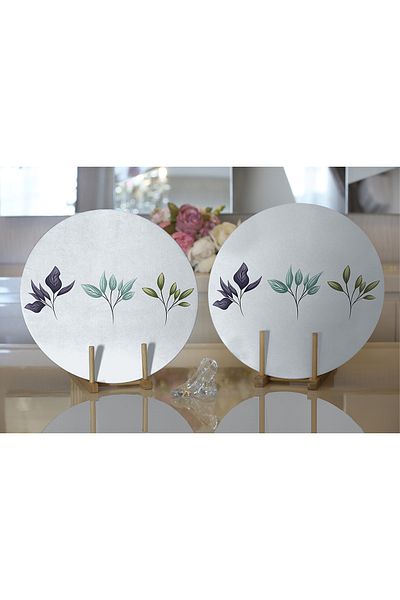 Realhomes 2-Piece Mint Green Floored Flower Design Digital Printed Decorative Round Plate & Placemat