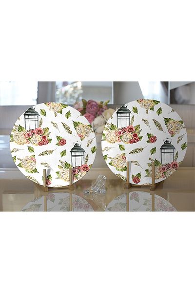 Realhomes 2-Piece Flower Drawing Digital Printed Decorative Round Charger & Placemat