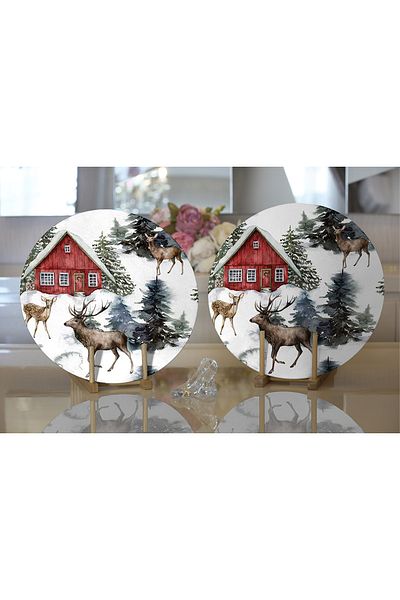 Realhomes 2-Piece Digital Printed Decorative Nest with Snow Ground Deer & Pine Tree DesignSupla & Placemat