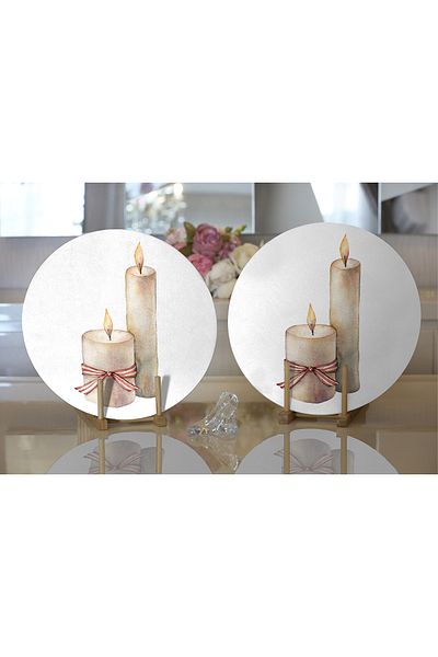 Realhomes 2-Piece Special Design Candle Motif Digital Printed Decorative Round Charger & Placemat